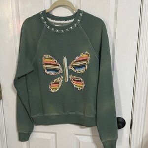 Free People Green Knit Sweater with White Accents